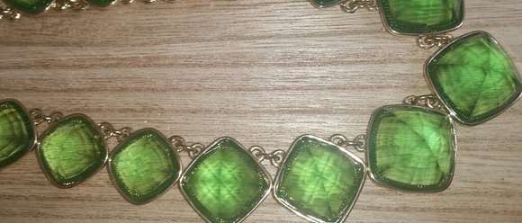 Anne Klein Gold/Green Faceted Pyramid Crystal Neck - Picture 3 of 8